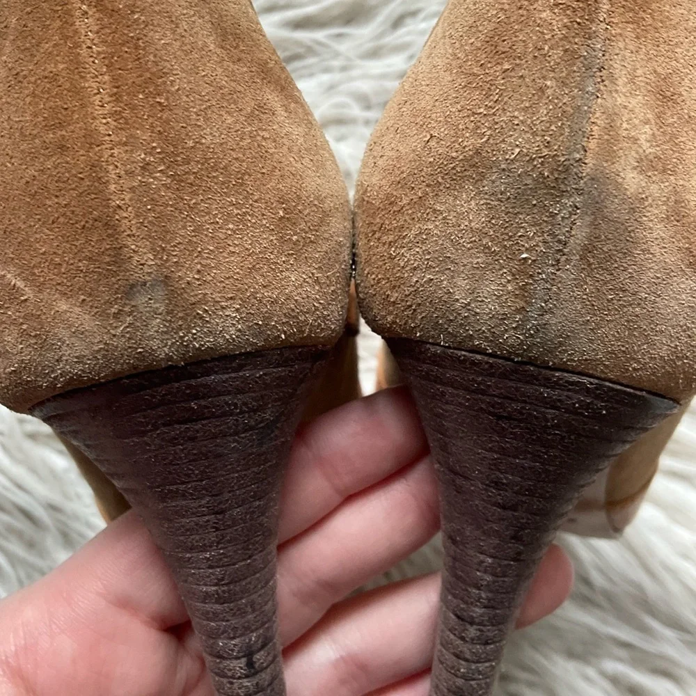 Chloe Tan Suede Leather Switch Color Block Mixed Media High Heel Booties Size 39